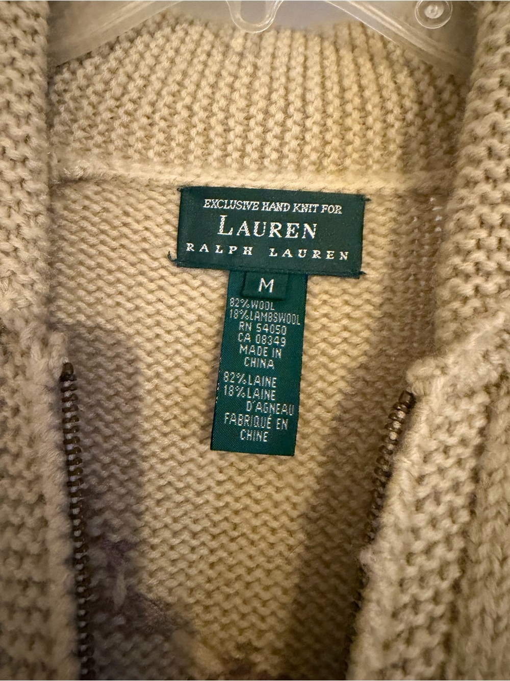 Vintage Lauren Ralph Lauren Beige Hooded Zip Sweater with Retriever Scene - Picture 6 of 6